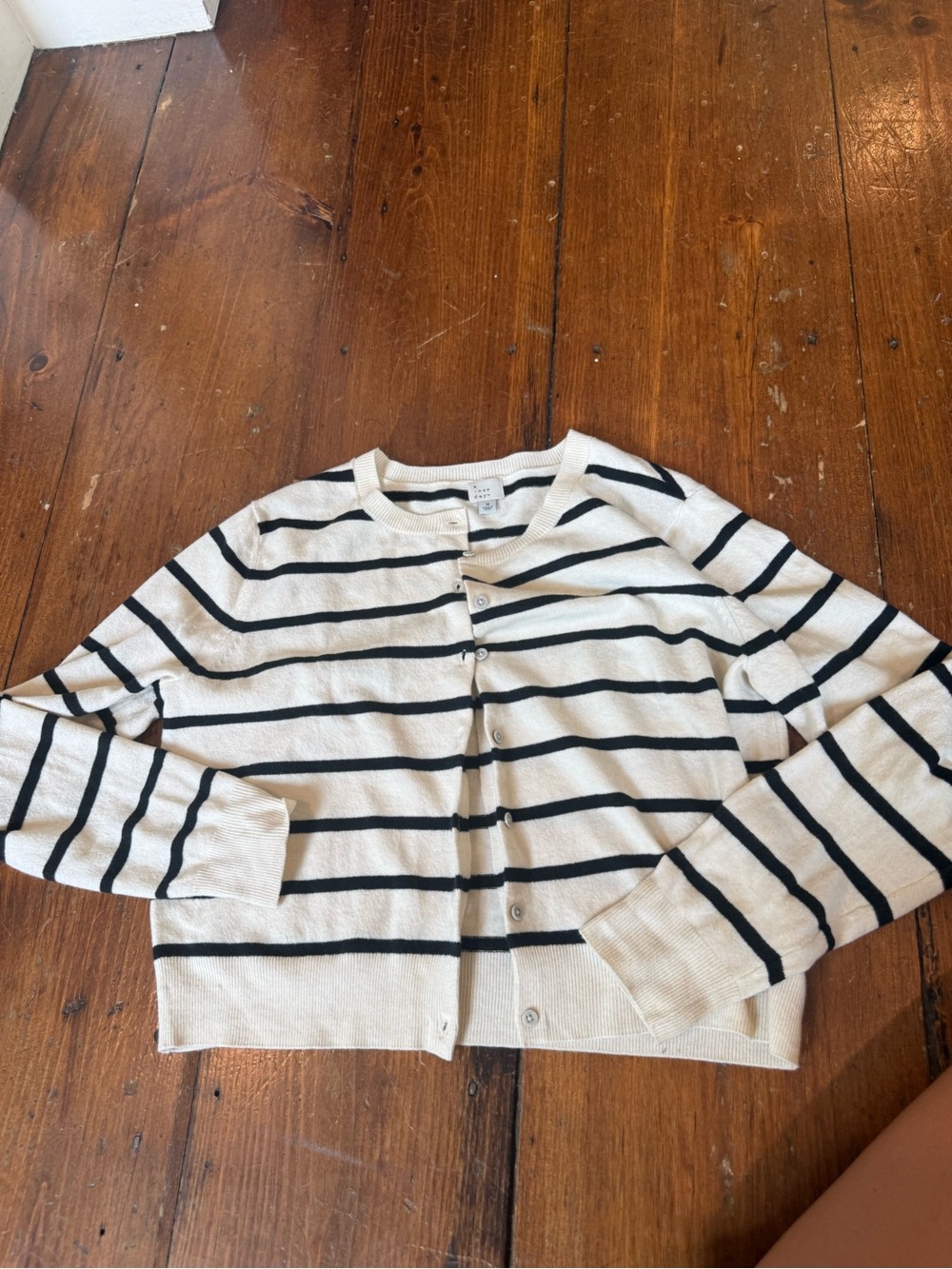 Target A New Day Striped Button-Front Crewneck Sweater - Cream & Black